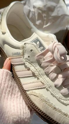 cloud quartz wonder sambas Eastetic Shoes, Coquette Sneakers, Adidas Samba Outfits, Samba Outfits, Special Shoes, Adidas Samba Outfit, Pretty Sneakers, Samba Outfit, Pretty Shoes Sneakers