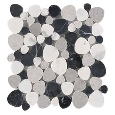 black, white and grey pebbles are arranged in a square pattern on a white background