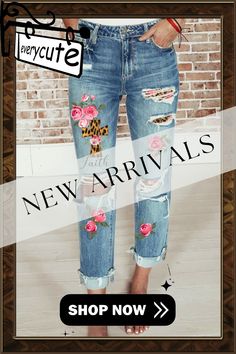 Light Blue Casual Floral Leopard Print Ripped Denim Jean Fall Floral Print Blue Jeans, Spring Denim Blue Jeans With Zipper Closure, Dark Wash Jeans With Zipper Closure For Spring, Denim Jeans Ripped, Ripped Denim, Jeans Denim, Denim Jeans, Leopard Print, Light Blue