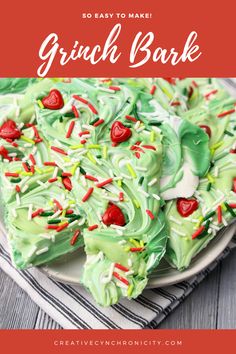 green and red swirled bark on a plate with text overlay that reads so easy to make