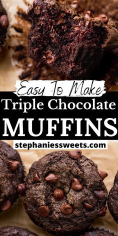 triple chocolate muffins with text overlay reading easy to make triple chocolate muffins