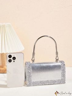 BirdinBag - Stylish Silver Sequin Square Bag with Metallic Decoration Sequin Decor, Silver Sequin, Mini Fashion, Square Bag, Handle Bag, Metal Decor, Evening Bags, Top Handle, 4 Inch