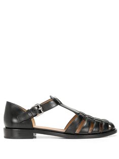 black leather round toe strap detailing buckle-fastening ankle strap flat sole 1 Color Palette, Church's Shoes, Black Church, Women Church, Buckled Flats, Ankle Strap Flats, Leather Sandals Women, Peep Toe Sandals, Leather Mary Janes