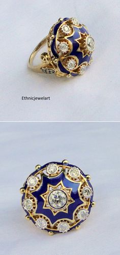 18 K solid gold set with Diamonds and beautiful enamel work cocktail ring. Exclusive piece great for any collection. Usa ring size-7.5 (we can adjust size), diameter of top-2.5 cm, weight-15.020 grams, Diamond weight-0.82 carats Elegant Yellow Gold Meenakari Rings, Gold Enamel Fine Jewelry Rings, Gold Enamel Rings Fine Jewelry, Gold Enamel Ring Perfect For Gift, Gold Enamel Ring Perfect For Gifting, Gold Enamel Ring For A Gift, Luxury Gold Enamel Ring For Ceremonial Occasions, Gold Luxury Ceremonial Enamel Ring, Luxury Gold Ceremonial Enamel Ring