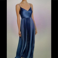 New With Tags Satin Gown Pleated Adjustable Straps Sleeveless Back Zipper (A-37) Blue Pleated Evening Dress For Gala, Blue Maxi Dress With Pleated Bodice For Gala, Blue Gown With Pleated Bodice For Party, Blue Pleated Bodice Evening Dress For Gala, Blue Sleeveless Pleated Evening Dress, Blue Sleeveless Gown With Pleated Bodice, Formal Blue Maxi Dress With Pleated Bodice, Elegant Blue Pleated Evening Dress, Blue Pleated Evening Dress For Party