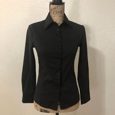 This Long-Sleeve Collared Button-Down Blouse Is A Must For The Finest Office Style. Runs Small Slim Fit Buttoned Office Blouse, Office Slim Fit Blouse With Buttons, Slim Fit Office Blouse With Buttons, Slim Fit Button Blouse For Office, Fitted Office Wear Blouse With Buttons, Fitted Long Sleeve Shirt With Back Button Closure, Slim Fit Blouse With Buttons For Fall, Slim Fit Button Blouse For Business Casual, Slim Fit Blouse With Buttons For Business Casual