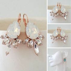 #weddings #jewelry #earrings #bridalearrings #crystalearrings #bridesmaidsgift #statementearrings #rosegoldearrings #rosegoldstuds #bridesmaidsearrings #whiteopalearrings #opalearrings #opaljewelry #opalbridalearrings #opalearringsdrop Cluster Earring, Bridal Earrings Studs, White Opal Earrings, Earrings Opal, Opal Wedding, Jewelry White, Earrings Bridesmaid, Leverback Earrings, Earrings Stud