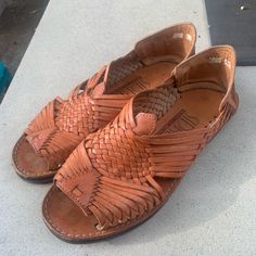 Bought These Brand New For $80 In A Size 9. I Wore A Few Times But They Are Too Big For Me, More Of A Size 10. From Manufacturers Website: Sidrey Is The Premier Brand For Huarache Sandals. Handcrafted With Authentic Leather And With An Attention To Detail These Huaraches Are Stylish, Comfortable, And Durable. With A Focus On Style, Craftsmanship, And Tradition -- Making Huaraches Available In Whole And Half Sizes. Spring Vacation Woven Leather Huaraches, Vintage Closed Toe Beach Sandals, Vintage Closed Toe Sandals For Beach, Brown Huarache Sandals With Leather Footbed For Summer, Summer Leather Huaraches With Leather Footbed, Summer Brown Huarache Sandals With Leather Footbed, Casual Brown Woven Leather Sandals, Casual Leather Sandals For Festival, Brown Slip-on Huarache Sandals For Summer