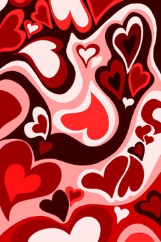 red and white hearts are in the shape of an abstract pattern on a black background