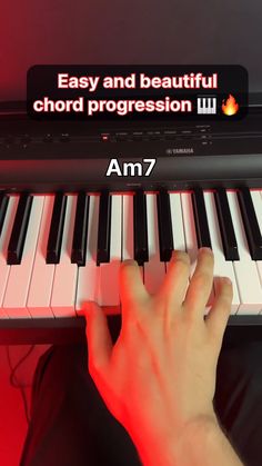 someone is playing the piano with their hand and fingers on it, which reads easy and beautiful chords progression w / am7