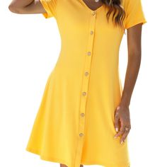 variants13 Dress For Everyday, Casual T Shirt Dress, Dress Short Sleeve, Shirt Dresses, Button Dress, Lemon Yellow, Pocket Dress, Amazon Women, V Neck Dress