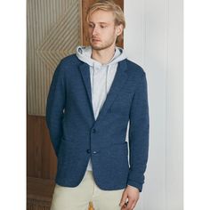 Meet The Blazer Especially Made For Guys Who Don't Wear Blazers. Fit: Slim Fit, But Made To Stretch. Three Exterior And Two Interior Pockets. Unlined Blazer Construction. 50% Cotton, 50% Polyester Knit Blazer, We Wear, Mens Jackets, Jackets & Coats, Slim Fit, Man Shop, Exterior, Blazer, Navy