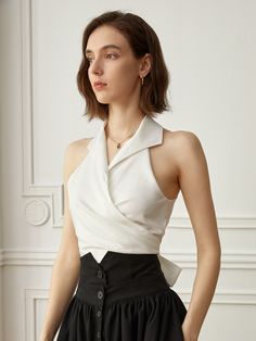 Editor's NotesThe YY_Marine White Collar Tie Top features a unique sleeveless design that wraps around the body line beautifully. The strap ribbon detail at the back adds to the feminine and charming mood that will complete your style. - Unique cut design- Ribbon detail at the back- Slim fit and feminine silhouetteMeasurements(in.)S / M- Length: 15.35 in. / 15.75 in.- Bust: 36.22 in. / 38.58 in.- Hem circumference: 32.68 in. / 35.04 in.* Model info: Size S / Height 5' 7*There may be 1-3 cm Blouse Casual Fashion, Corporate Outfits, Anime Dress, Fashion Mistakes, Collar Top, Style Mistakes, Tie Top, Western Outfits, White Collar