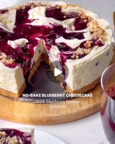 no - bake blueberry cheesecake with blueberry lemon compote on the side