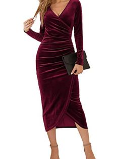 Velvet Style, 파티 드레스, Purple Midi Dress, Red Velvet Dress, Ruched Midi Dress, Body Con Dress, Velvet Fashion, Red Midi Dress, Black Midi