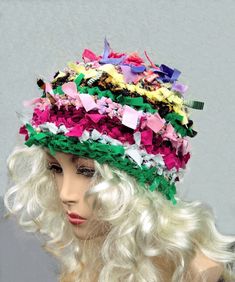 Handmade boho beanie  hat is really funky, truly unique. To create this hat I used many colorful strips of different fabrics. The color palette includes green, yellow, brown, hot pink and other bright colors. The very unusual texture of the hat transforms the ordinary piece of wear in a wearable art which cannot be copied. The most unusual hat you've ever had. Fits most of average and small  adult heads. Comes from my smoke and pet free studio. To see more of my hats, click here: https://www.etsy.com/shop/Iryna?section_id=22590274  I'll be happy to answer all your questions. Best wishes from Iryna Crochet Womens Scarf, Boho Beanie, Unusual Hats, Bohemian Hats, Burgundy Hat, Bohemian Crochet, Funky Hats, Crazy Hats, Knit Shrug