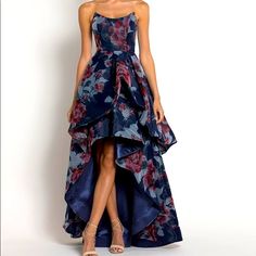 Gorgeous Bariano Strapless High Low Evening Dress!! High Low Gown Evening Dresses, Strapless Floral Print Evening Dress For Party, Strapless Floral Print Formal Evening Dress, Formal Strapless Evening Dress With Floral Print, Chic Floral Print Cocktail Evening Dress, Strapless Floral Print Evening Dress For Formal Occasions, Strapless Floral Print Evening Dress For Formal Events, Strapless Fitted Floral Print Evening Dress, Chic Cocktail Evening Dress With Floral Print