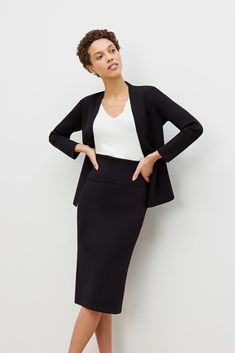 The traditional suit is getting a serious shake-up thanks to this luxurious knit pencil skirt. Chic Business Attire, Women Work Outfits, Formal Business Attire, Business Attire Women, Pencil Skirt Outfits, Knit Pencil Skirt, Black Women Fashion, Work Outfits Women, Professional Outfits