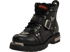 Harley-Davidson Brake Buckle Men's Lace-up Boots Black Winter Outdoor Moto Boots With Snip Toe, Biker Style Leather Work Boots With Snip Toe, Biker Boots With Steel Toe For Outdoor, Biker Style Steel Toe Boots For Outdoor, Outdoor Biker Boots With Snip Toe, Biker Style Leather Waterproof Boots With Reinforced Toe, Biker Leather Waterproof Boots With Reinforced Toe, Fall Streetwear Moto Boots With Steel Toe, Biker Boots With Reinforced Snip Toe