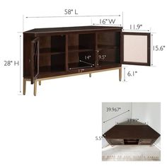 the sideboard is shown with measurements for it