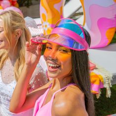 FREE SHIPPING ORDERS $35+ 🌴 Whether you're hitting the beach for your bachelorette or are headed on a summer getaway, these holographic sun visors are the perfect accessory for you & your crew. They are incredibly flattering, reflective, and give the cutest touch to your outfit. Choose from 3 stunning shades! ☀️ Item Details:  - Choose from hot pink, baby pink, or white - Looking to personalize? Add your name! - Sizing: One size fits most adults! The back of the visor has an elastic headband to ensure a comfortable and adjustable fit. - The visors have a stunning reflective holographic finish that adds a trendy and eye-catching element to your look. - Made of Plastic PVC - Visors are sold individually Bachelorette visors, poker hat visors, reflective visors, bachelorette outfits, pool par Fun Adjustable Swimwear For Spring, Adjustable Swimwear For Summer Parties, Playful Party Swimwear For Spring, Playful Spring Party Swimwear, Playful Swimwear For Spring Party, Spring Party Swimwear With Adjustable Fit, Adjustable Swimwear For Spring Party, Bachelorette Visors, 80's Clothes