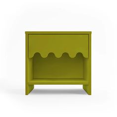 a green nightstand with an open shelf on top