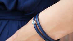 "This handmade double wrap cobalt blue leather bracelet is made of genuine leather and silver plated Swarovski bead. It has a super safe hypoallergenic magnetic clasp. Very comfortable & easy to wear. Looks great with t-shirt, jeans or boho dress! ✧ 100% Handcrafted ✧ Absolutely Unique ✧ Hypoallergenic ✧ High Quality Genuine Leather Inlay ✧ Gift-ready in a cute craft box ❤ Ready to ship in 1-2 business days ❤ Average shipping time (US/Canada/UK) 5-10 business days ❤ Tracking Available BeGenu Leather Inlay, Cute Craft, Swarovski Beads, Leather Gifts, Craft Box, Leather Wrap Bracelet, Gift For Wife, Bracelet For Women, Magnetic Clasp