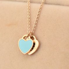 Women's 18K Rose Gold Love Heart Necklace for Girlfriend Elegant Blue Heart Necklace For Valentine's Day, Blue Heart Pendant Clavicle Chain Jewelry, Personalized Blue Necklace As A Gift For Her, Personalized Blue Necklace For Her, Personalized Blue Necklace Gift For Her, Blue Heart Necklace With Charm For Anniversary, Blue Heart Pendant Jewelry Gift For Her, Blue Heart Charm Necklace For Mother's Day, Blue Heart Pendant Necklace For Valentine's Day