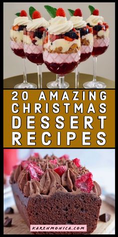 christmas desserts with text overlay that reads 20 amazing christmas dessert recipes