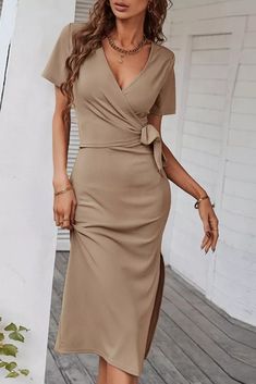 Hot Selling Fashion Solid Sexy Women's Bodycon Dress Bodycon V-neck Solid Color Dress, V-neck Bodycon Maxi Dress For Date Night, V-neck Non-stretch Bodycon Dress, Solid Color Stretch Midi V-neck Dress, Beige Fitted V-neck Midi Dress, Stretch V-neck Midi Dress, Beige Fitted Midi Dress With V-neck, Fitted V-neck Solid Color Midi Dress, Fitted V-neck Solid Color Dress