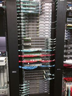 the inside of a server room with many wires