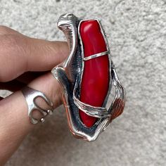 Huge ring, extra large ring, Red Coral ring adjustable in sterling silver for women, Red stone ring, one of a kind ring made in Armenia Handmade solid silver ring with natural red coral. This ring is very large and very comfortable to wear it both everyday or in special occasion) If you are fond of large, big, and unique pieces, this ring is a perfect idea. This is also perfect for those who love natural red coral stone) ► Gemstone: natural red coral ► RING SIZE: adjustable (to be sure, it will Handmade Red Sterling Silver Rings, Modern Red Ring Jewelry, Unique Red Ring With Polished Finish, Red Sterling Silver Ring With Natural Stones, Unique Red Rings With Polished Finish, Red Sterling Silver Rings With Natural Stones, Artisan Red Sterling Silver Rings, Unique Handmade Freeform Ring, Modern Handmade Red Ring