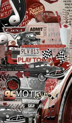 a poster with cars and music notes on it