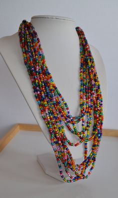 STATEMENT tribal style multi-strand multi-color all rainbow colors glass trade beads 11 strands Necklace with beautiful Southwest style silver tone metal clasp.  all rainbow colors! amazing! good condition. 28 inches longest rows. Good vintage condition, solid built with minor discoloration on some beads on the ends near the claps - sold as is - return not accepted. IMPORTANT TO READ: To make this a smooth and pleasant transaction experience for everyone, all buyers need to read and understand t Cheap Rainbow Necklace With Large Beads, Large Bead Necklace, Large Beads, Southwest Style, Trade Beads, Beads Necklace, Strand Necklace, Multi Strand, Rainbow Colors