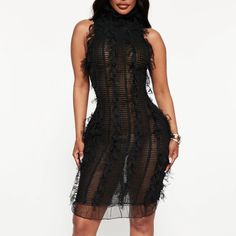 Fashion Nova Brand New With Tags - Mesh Mini Dress Chic Black Mesh Dress For Club, Chic Black Mesh Club Dress, Chic Black Mesh Dress For Spring, Chic Midi Length Mesh Dress For Club, Chic Black Bodycon Mesh Dress, Black Sleeveless Bodycon Mesh Dress, Black Sheer Midi Dress For Club, Sheer Black Midi Dress For Club, Black Mini Mesh Dress For Summer