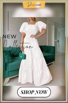 Women Party Maxi Dress Elegant Striped Office Lady Long Dresses Solid Color Square Neck Maxi Dress For Party, Party Dress With Square Neck In Solid Color, Square Neck Maxi Dress For Party, White Square Neck Dress Solid Color, Solid Color Summer Dress For Garden Party, White Square Neck Solid Color Dress, Summer Garden Party Dress In Solid Color, Summer Garden Party Solid Color Dress, Party Midi Dress With Square Neck In Solid Color