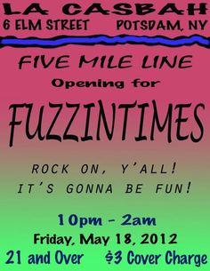 a flyer for the five mile line opening for fuzzini times