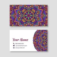 a business card with an abstract design on the front and back, in bright colors