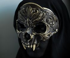 Dark barokko s mask  custom painting possible Skull Shoulder Pad, Black Skull Mask, Dark Mask Aesthetic, Artistic Baroque Masks And Prosthetics For Costume, Fantasy Mask Design, Medieval Mask, Skull Masquerade Mask, Band Masks, Bone Mask