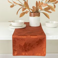 PRICES MAY VARY. Damask,polyester,cotton 20% Cotton 80% Polyester Damask Woven Designed in New York; imported Benson Mills brought you the Harvest Legacy Jacquard tablecloth. This shiny fabric will brighten your day & table all throughout the harvest months. Easy Care Care Instructions: Machine wash, cold, gentle cycle. Wash dark colors separately. Use non-chlorine bleach only. Tumble dry low. Remove promptly. Lightly iron if necessary. Benson Mills brings you a tablecloth that is perfect for yo Rust Table Runner, Thanksgiving Tablecloth, Thanksgiving Table Runner, Damask Tablecloth, Orange Table, Damask Fabric, Fabric Table Runner, Fall Table Runners, Harvest Thanksgiving