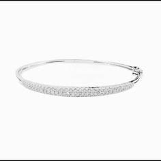 Gorgeous 14k White Gold And Diamond Bangle Bracelet! 66 Round 1 Pt Diamonds, Pave-Set In 14k White Gold, Over A Half Carat In Diamonds! Dual-Closure Clasp, Must-Have! Pave Bangle, Diamond Bangle Bracelet, Diamond Bangles Bracelet, Diamond Bangle, Pave Diamonds, Bangle Bracelet, Womens Jewelry Bracelets, Bangle Bracelets, Bangles