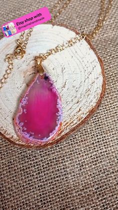 Pendant on golden chain made of stainless steel and natual Agate in pink color. Minimalist Pendant, Large Stone, Handmade Sellers, Golden Chain, Eco Friendly Jewelry, Valentines Jewelry, May 27, Agate Stone, Stone Pendant