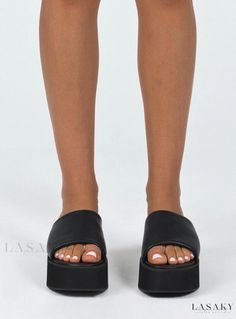 Lasaky - Beautiful Black Flat Sandals for the Fashion Conscious Black High Heel Platform Slippers For Summer, Black Chunky Platform Open Toe Sandals, Black Chunky Platform Sandals With Open Toe, Black Open Toe Sandals With Chunky Platform, Black Slip-on Platform Slippers For Party, Black Open-heel Platform Slippers For Summer, Black Open Heel Platform Slippers For Summer, Black Open Heel Platform Slippers For Spring, Black Synthetic Heels For Summer