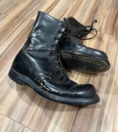 The boots are in great shape for their age and have tons of life left in them. They have some scuffs and light wear but have a great look overall. Please look over all the pics for measurements and condition and let me know if you have any questions!  We ship one or two days after receiving payment for purchases. Returns are not accepted. Thanks for dropping by. We're glad you found us! Shoes Boots Combat, Cap Toe Boots, Fashion Goals, Army Men, Combat Boot, Military Boots, Barbie I, Toe Boots, Leather Cap