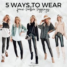 5 Ways to Wear Faux Leather Leggings • hey, it's jenna Leather Leggings Outfit Night Going Out, Leather Leggings Outfit Night, Leather Leggings Outfit Winter, Style Leather Leggings, Style Faux Leather Leggings, Leggings Outfit Spring