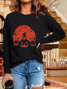 US$ 29.99 - Women's T-Shirts Printed Round Neck Long Sleeve T-Shirt - www.zicopop.com Split Sweater, Chic Skirt, Midi Dress Casual, Fashion Color, Women T Shirts, Women's T Shirts, Print Pullover, Fashion Colours, Yellow Orange