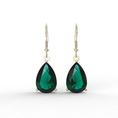 Beautifully matched, these dangling earrings feature Deep Green pear shaped Emeralds set in 14k gold of your choice.Three-prong settings hanging from an elegant french hook. Each stone weighs roughly 2.5 carats, for a total weight of 5.00 carat minimum.- Made to Order, perfectly finished, Fast shipping fully insured and trackable online.- Gemstone information: Two 12x8mm pear cut, Chatham Emeralds 5.02 ctw- Solid Gold French hook for quick and easy removal.- Arrives gift ready with a certificate Luxury Teardrop Emerald Earrings, Classic Pear-shaped Emerald Earrings, Fine Jewelry Emerald Pear-shaped Earrings, Emerald Pear-shaped Fine Jewelry Earrings, Pear-shaped Emerald Green Earrings, Emerald Green Earrings, Earrings Emerald, Earrings Bridesmaid, Dangling Earrings