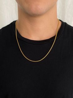 14K Gold Filled Necklaces Rounded Box Chain Necklace LINK'D THE LABEL Men Chain Layering, Mens Figaro Chain, Figaro Chain Men, Gold Chain Men, Men Jewellery, Figaro Necklace, Figaro Chain Necklace, Gold Necklace Simple, Box Chain Necklace