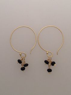 Solid 18k yellow gold hoop earrings with Etruscan chain links & faceted black spinel drops Black Hoop Earrings, Made For Each Other, Diy Jewelry Earrings, 2016 Wedding, Chain Links, Black Spinel, Gold Hoops, Jewelry Earrings Hoops, Gold Hoop