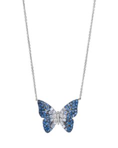 Bloomingdale's Fine Collection Blue & White Sapphire Butterfly Pendant Necklace in 14K White Gold, 18 Blue Diamond Necklace For Formal Occasions, Luxury Blue Diamond Necklace For Formal Occasions, Luxury Blue Diamond Pendant Necklace, Luxury Blue Pendant Diamond Necklace, Luxury Blue Diamond Necklace, Formal Blue Sterling Silver Diamond Necklace, Luxury Blue Pendant Necklace, Luxury Blue Sterling Silver Necklace, Butterfly Pendant Necklace